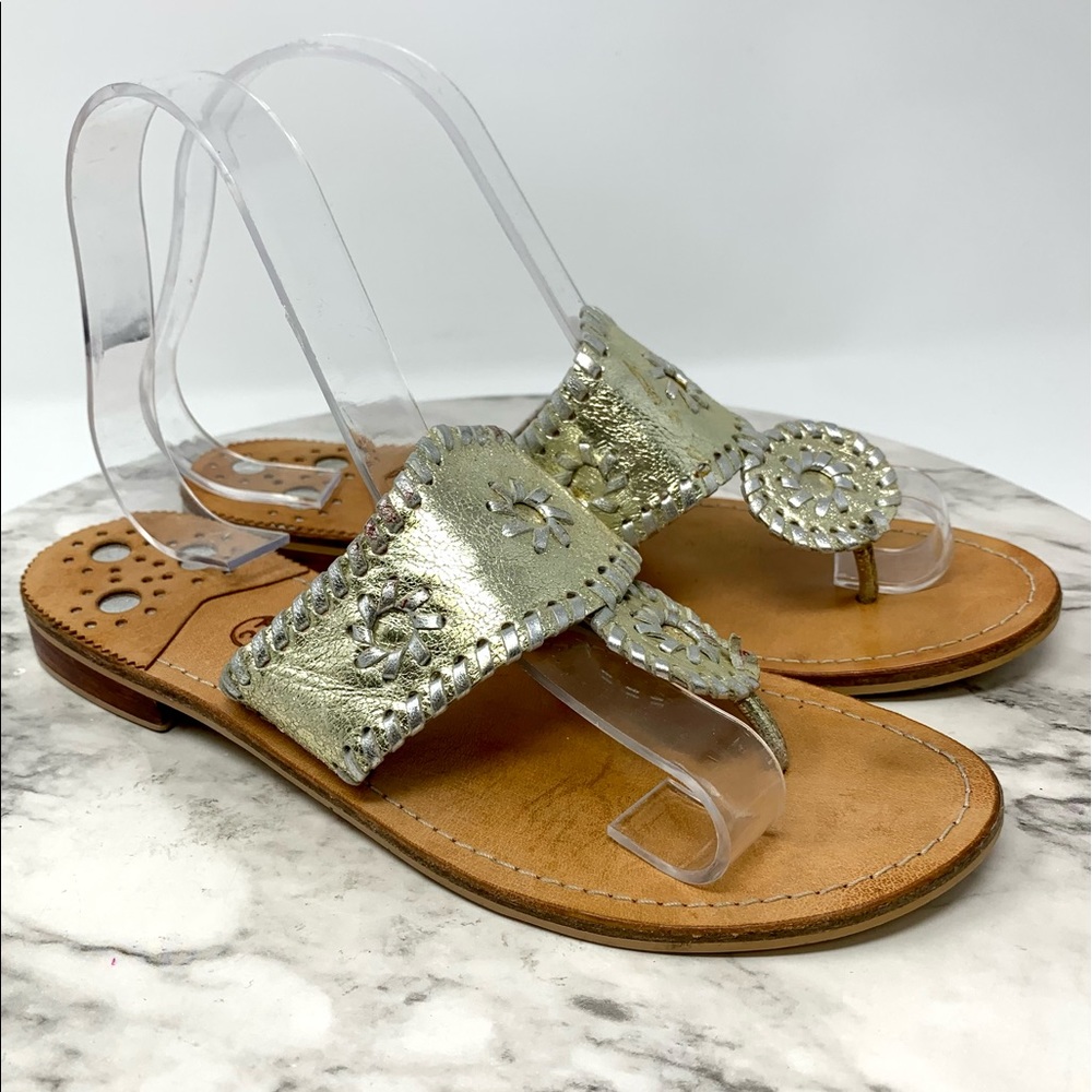 Medici Medallion Whip-Stitch Sandal 37 Metallic Bohemian Southern Belle Preppy - Picture 1 of 12